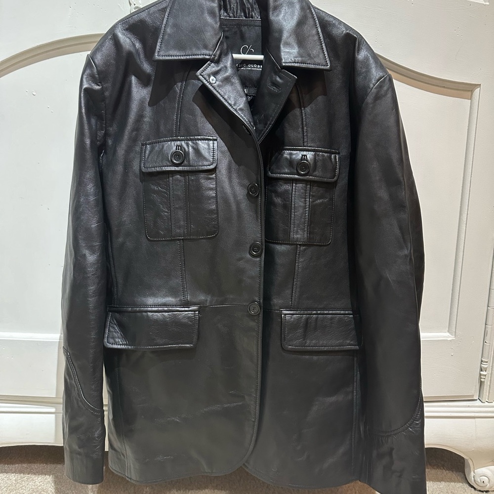 Black Leather Mens Blazer Style Jacket